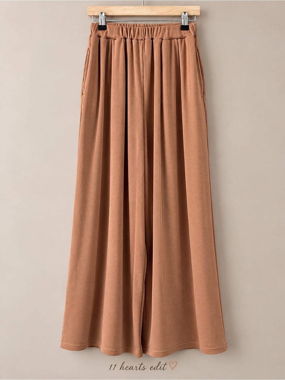 CIDER Coffee Brown Ribbed Wide Leg Pants XXS Elastic Waist